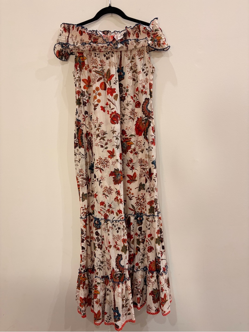 Payal Jain Bohemian Off-Shoulder Floral Maxi Dress in Cream and Red - Picture 7 of 8